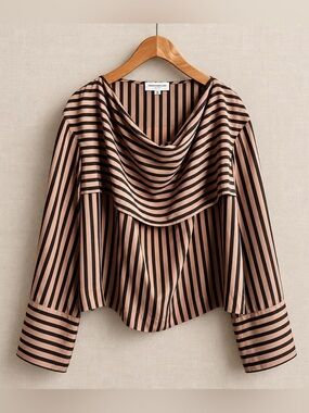 TOMORROWLAND Striped Draped Cowl Blouse Japanese Designer Statement Cuff